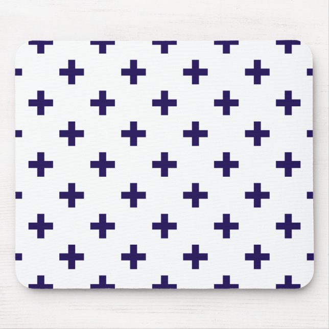 Mousepad Marinho azul polka cruza em branco (Frente)