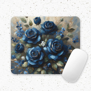 Mousepad Marinho Azul Rosas Dourados Gilding Impressionist