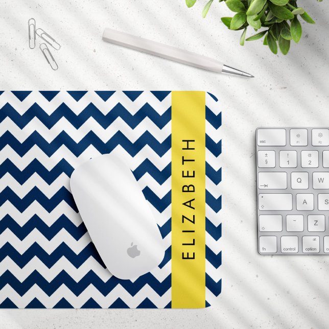 Mousepad Marinho Azul Zigzag, Marinho Blue Chevron, Seu Nom (Criador carregado)