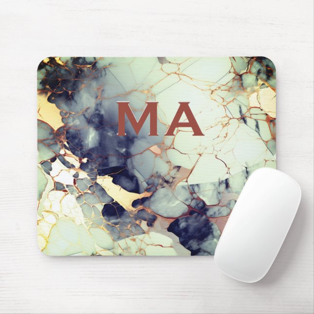 Mousepad Marinho bege de luxo falso dourado mármore-arte (Com mouse)