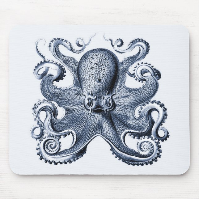 Mousepad Marinho Blue Octopus ilustrado por Ernst Haeckel (Frente)