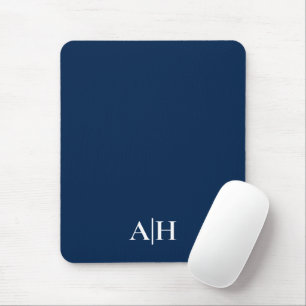 Mousepad Marinho branco, azul e branco, monograma moderno