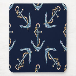 Mousepad Marinho de Âncoras de Água Azul