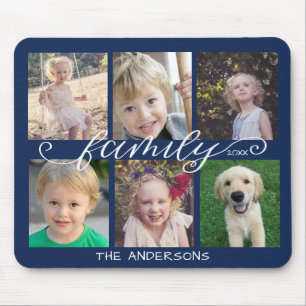 Mousepad Marinho de Caligrafia Familiar Azul 6 Colagem de F