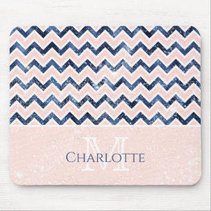 Mousepad Marinho do Monograma Azul Cor-de-rosa