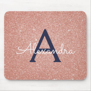 Mousepad Marinho Dourado rosa Blue Sparkle Glitter Monogram