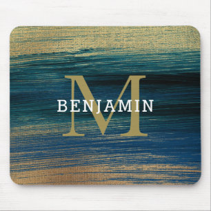 Mousepad Marinho e Abstrato Dourado Monograma Masculino