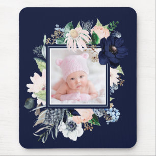 Mousepad Marinho e cor de rosa com foto Azul escuro