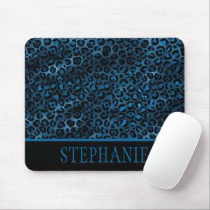 Mousepad Marinho Elegante Blue Cheetah Leopard Nome impress