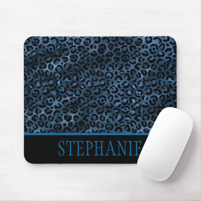 Mousepad Marinho Elegante Blue Cheetah Leopard Nome impress (Com mouse)