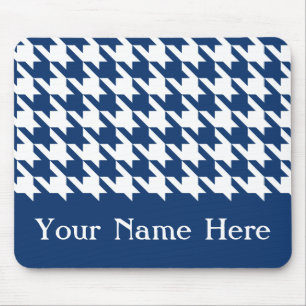 Mousepad Marinho Elegante Houndstooth com nome personalizad