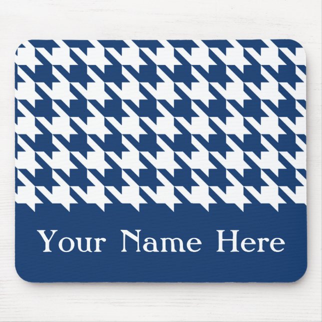 Mousepad Marinho Elegante Houndstooth com nome personalizad (Frente)
