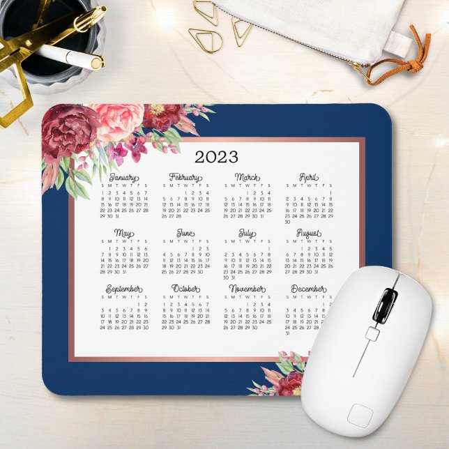 Mousepad Marinho Floral Azul Rosa da Borgonha Calendário Az (Criador carregado)
