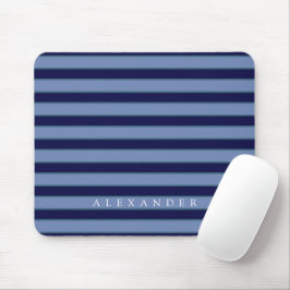 Mousepad Marinho Monograma Personalizado Blue Stripes Monog