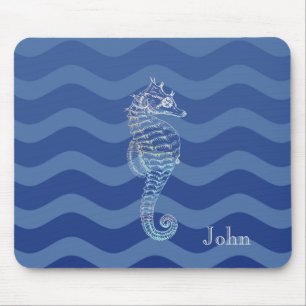Mousepad Marinho Náutico Blue Stripe Onda Cavalo-marinho