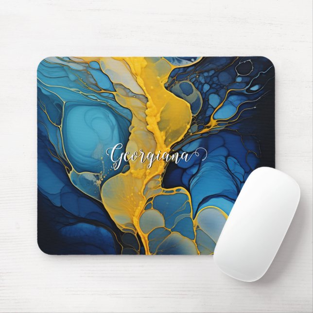 Mousepad Marinho personalizado e Dourada Arte Fluida com Ti (Com mouse)