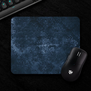 Mousepad Marinho Velvity Damask Azul Escuro Grunge Floral
