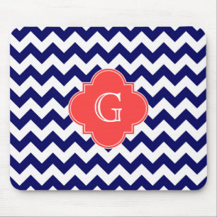 Mousepad Marinho Whevron Zigzag Coral Quatrefoil Monograma