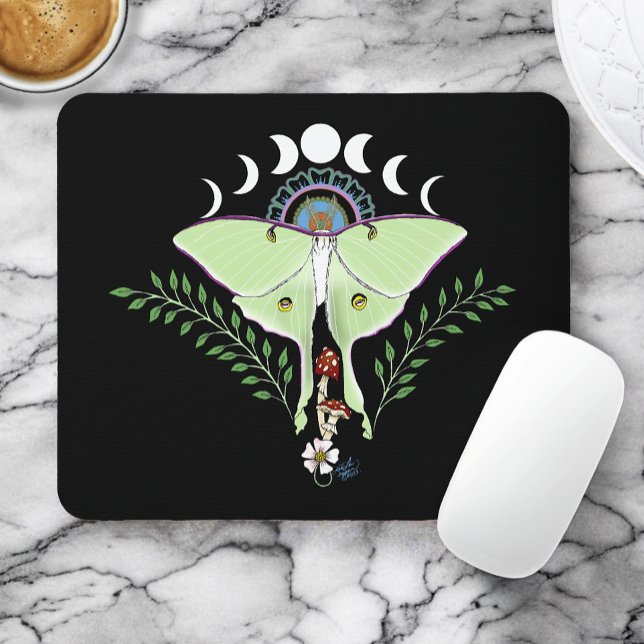 Mousepad Mariposa Lunar Etérea Verde Mística Celestial (Criador carregado)