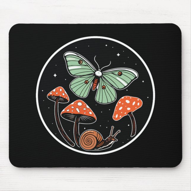 Mousepad Mariposa Mística com Cogumelos e Caracol (Frente)