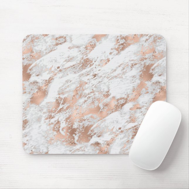 Mousepad Mármaco branco Dourado Rosa bonito (Com mouse)