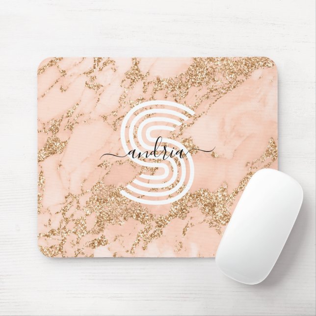 Mousepad Mármaco com brilho Dourado rosa, nome do script Wh (Com mouse)