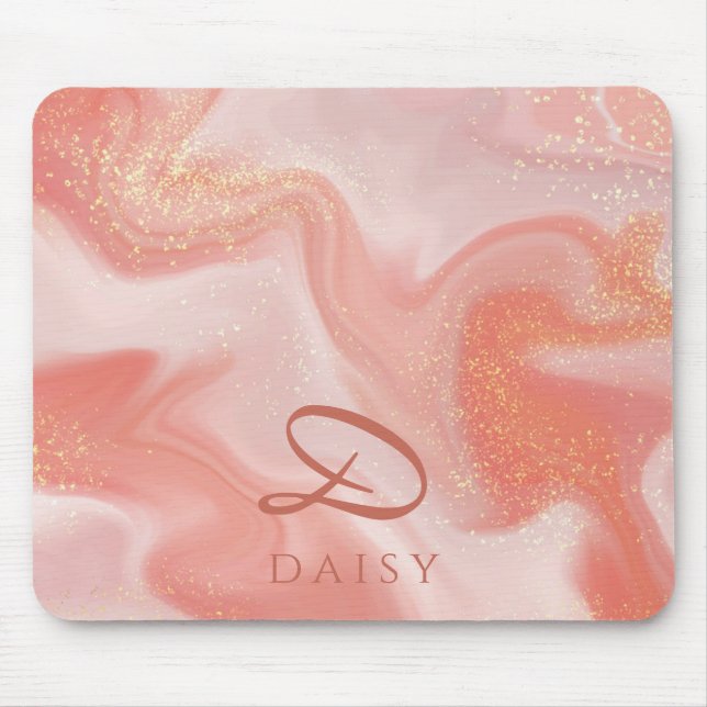 Mousepad Mármaco Dourado de Brilho Laranja Peach Personaliz (Frente)