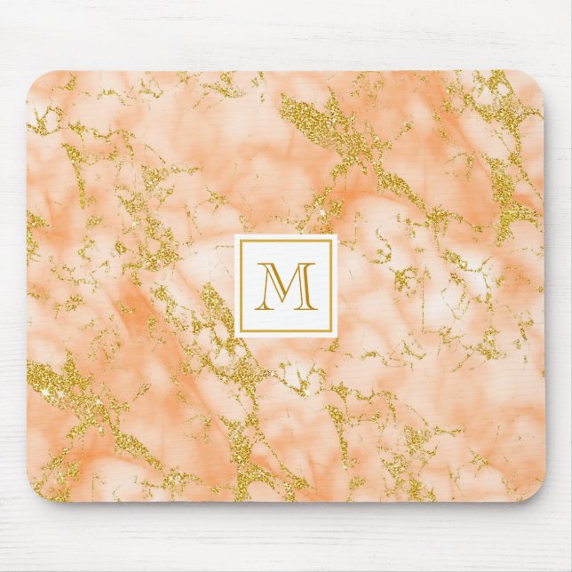 Mousepad Mármaco Laranja Elegante Monograma Faux Glitter Do (Frente)