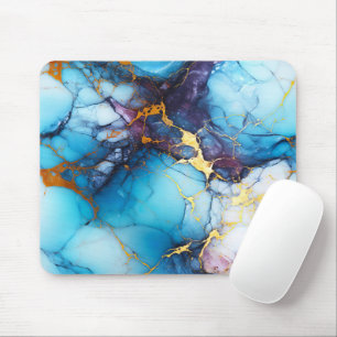 Mousepad Mármore Azul e Âmbar com Veias Douradas