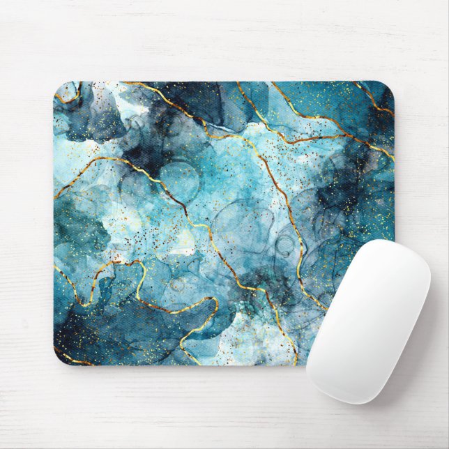 Mousepad Mármore azul e dourado (Com mouse)
