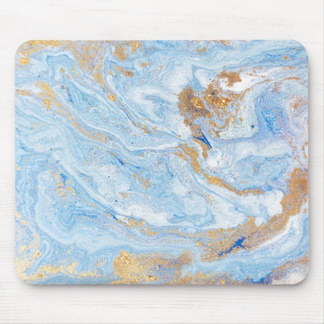 Mousepad Mármore Azul Resplandecente Dourado (Frente)