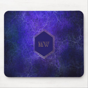 Mousepad Mármore Azul Roxo do Monograma Dourado