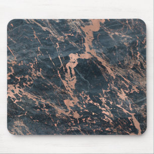 Mousepad Mármore Azul Rústico Nebuloso e Rosa Dourado Glam