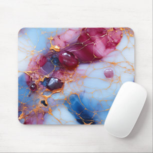 Mousepad Mármore Blush & Safira com Veias Douradas