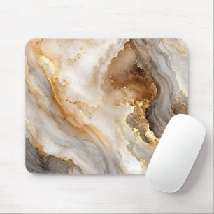Mousepad Mármore Branco Abstrato Dourado e Marfim