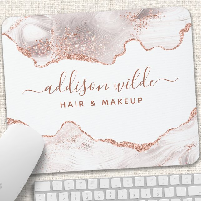 Mousepad Mármore Branco Chic Ágata Dourado Rosa Brilho (Criador carregado)