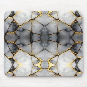 Mousepad Mármore Branco e Preto Dourado Rachado Moderno
