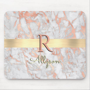Mousepad Mármore branco e Rosa Dourado, nome do Bar Dourado