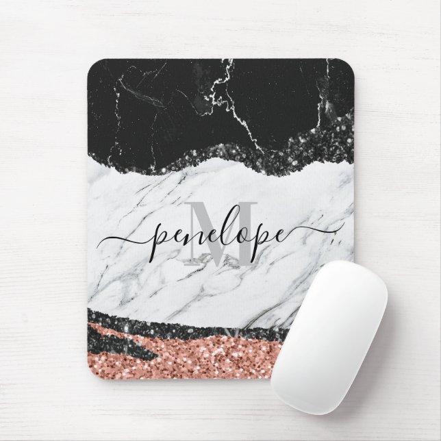 Mousepad Mármore branco preto e brilho (Com mouse)