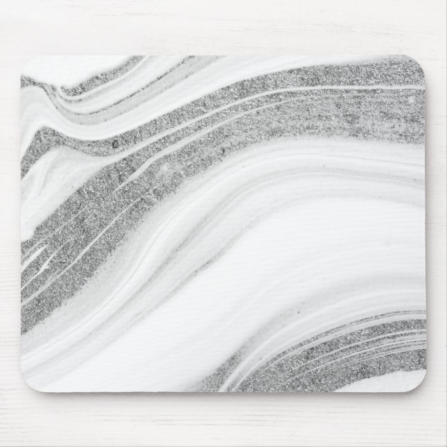 Mousepad Mármore Branco Resplandecente Prata Brilho (Frente)