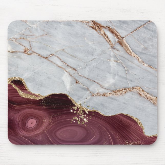 Mousepad Mármore Burgundy Dourado Cinza Geométrico Resfriad (Frente)