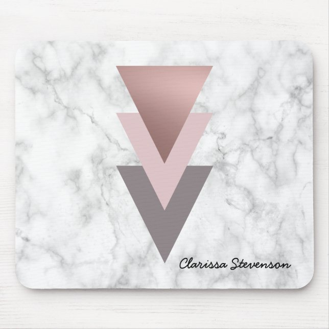Mousepad mármore cinzento do branco dos triângulos do rosa (Frente)