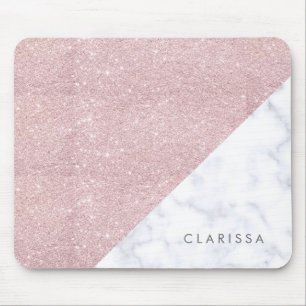 Mousepad Mármore cor-de-rosa feminino elegante do branco do