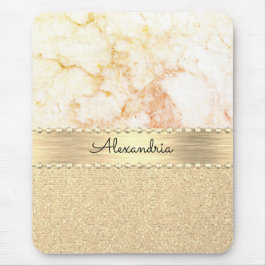 Mousepad Mármore Dourado com Rosa de brilho personalizado