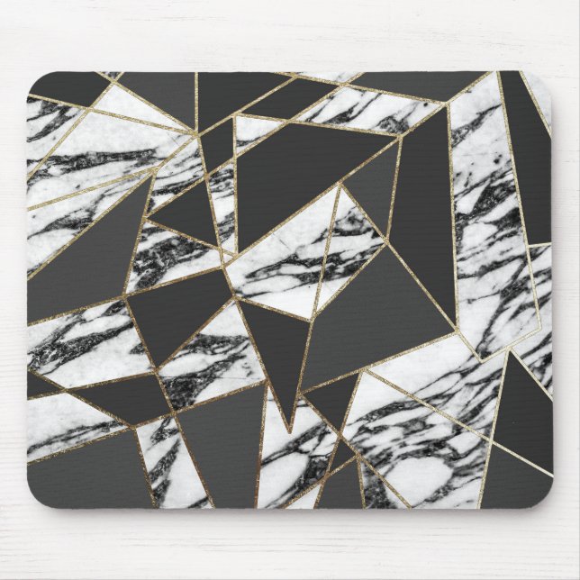 Mousepad Mármore Dourado moderno chique e geométrico preto (Frente)