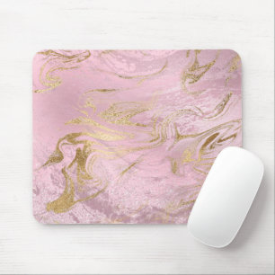 Mousepad Mármore e relâmpago de ouro e rosa