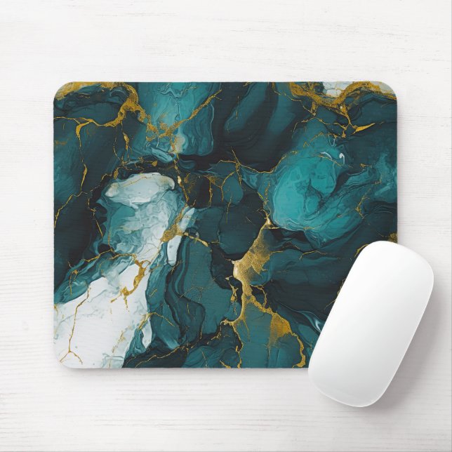 Mousepad Mármore Esmeralda com Veias Douradas (Com mouse)