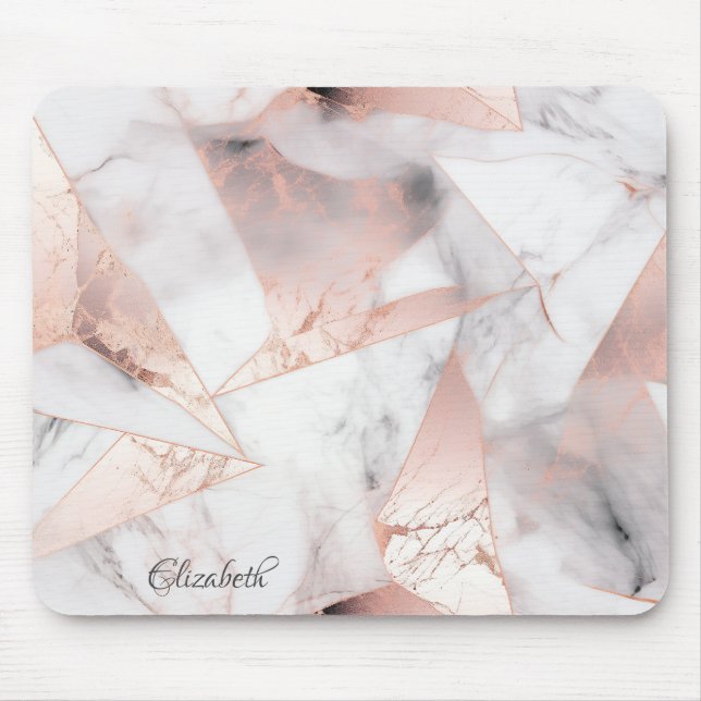 Mousepad Mármore Geométrico Dourado Rosa Tendência (Frente)