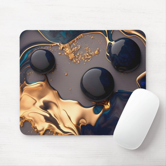 Mousepad Mármore Líquido Ouro à Meia-Noite (Com mouse)
