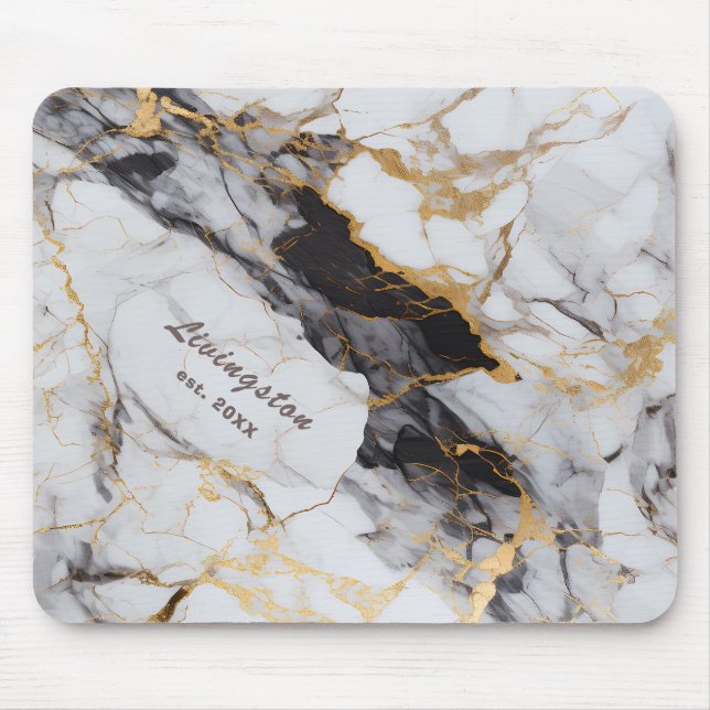 Mousepad Mármore Ouro Preto Personalizado Estabelecido (Frente)